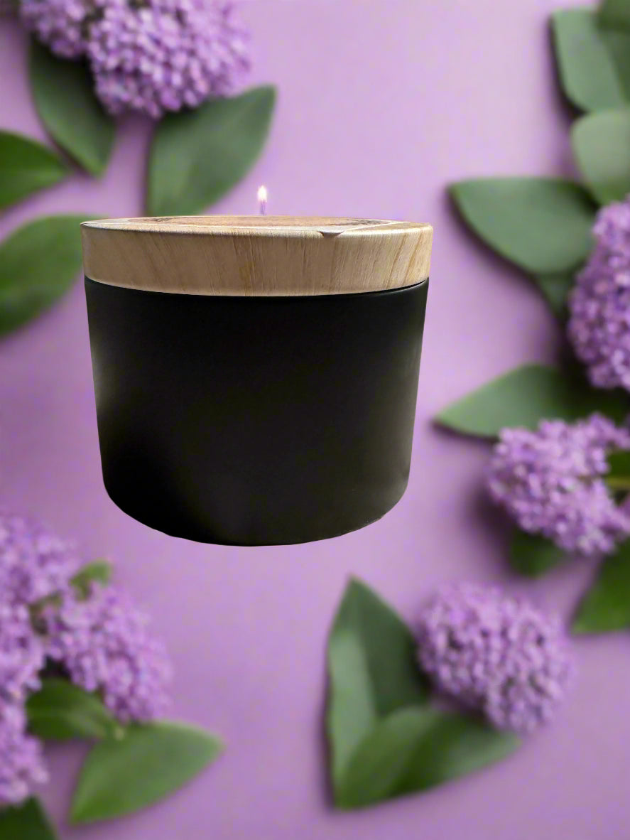 4 oz Wickless Black Tin With Wood Lid-Lilac