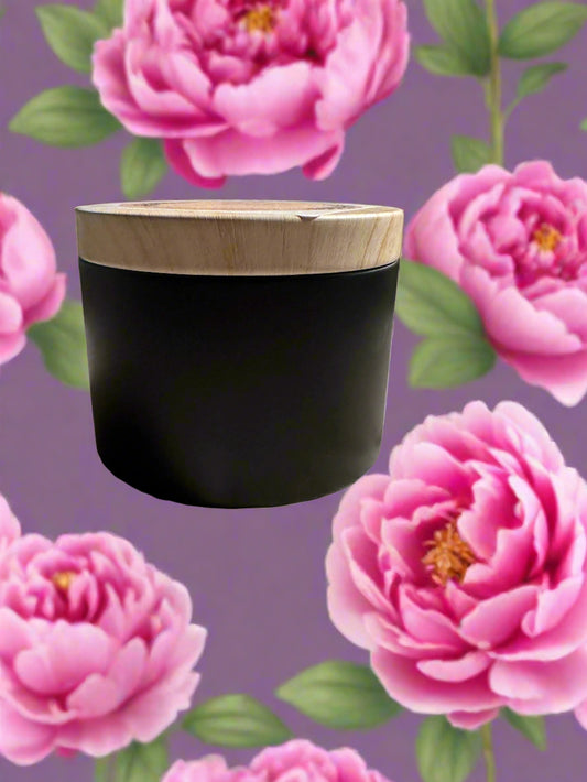 4 oz Wickless Black Tin with Wood Lid-Peony