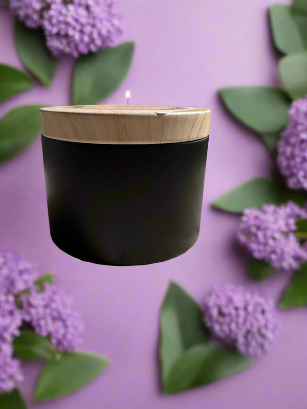 4 oz Wickless Black Tin With Wood Lid - Lilac - No Place Like Home Scents