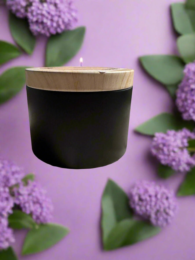 4 oz Wickless Black Tin With Wood Lid - Lilac - No Place Like Home Scents