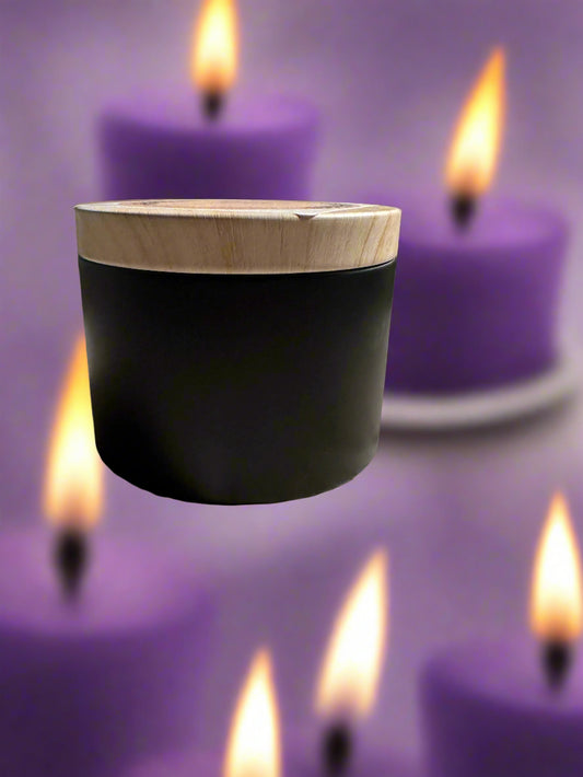 4 oz Wick Black Tin With Wood Lid-Lavender