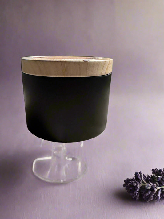 4 oz Wickless Black Tin With Wood Lid-Lavender