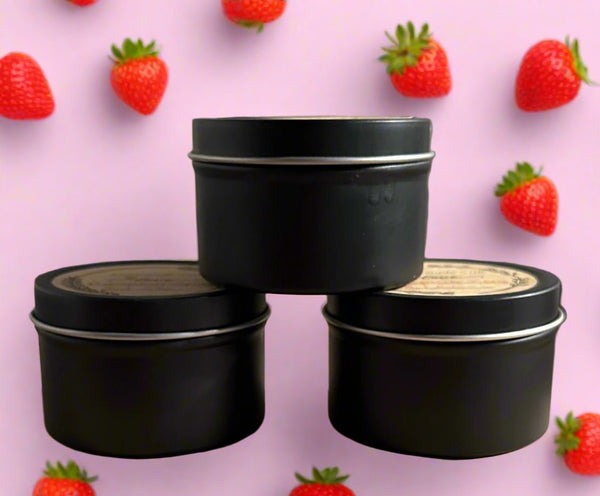 4 oz Wick Black Tin - Strawberry Snowdrop - No Place Like Home Scents