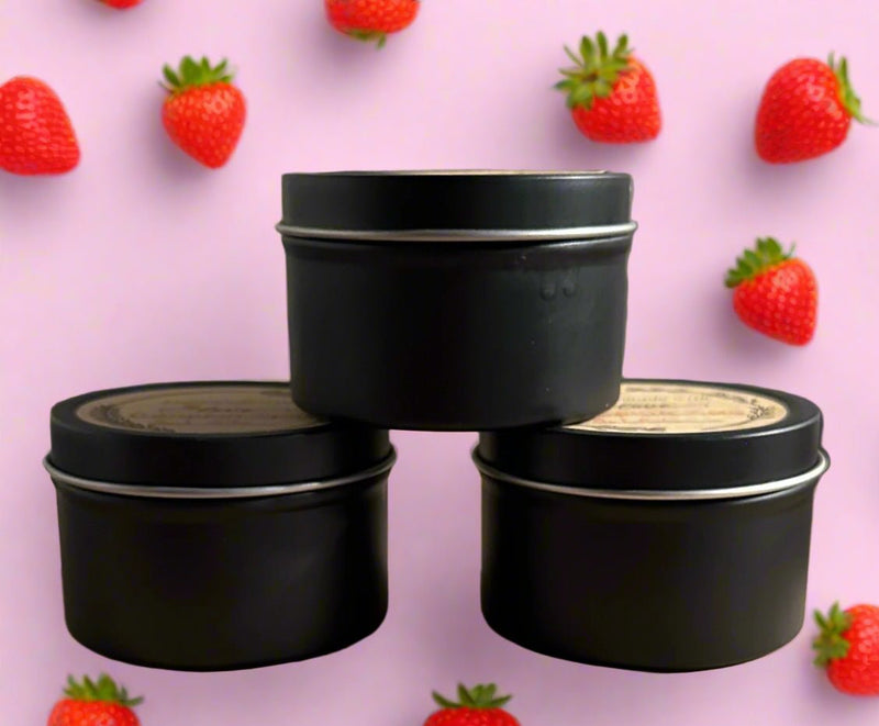 4 oz Wick Black Tin - Strawberry Snowdrop - No Place Like Home Scents