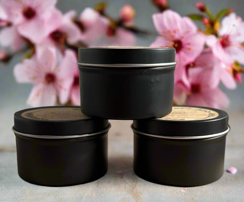 4 oz Wick Black Tin - Japanese Cherry Blossom - No Place Like Home Scents