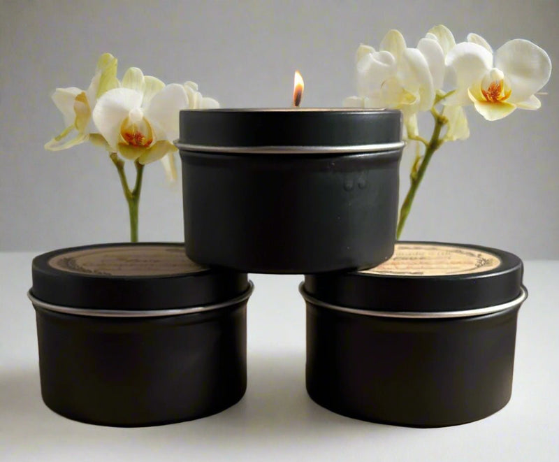 4 oz Wickless Black Tin - Velvet Orchid - No Place Like Home Scents