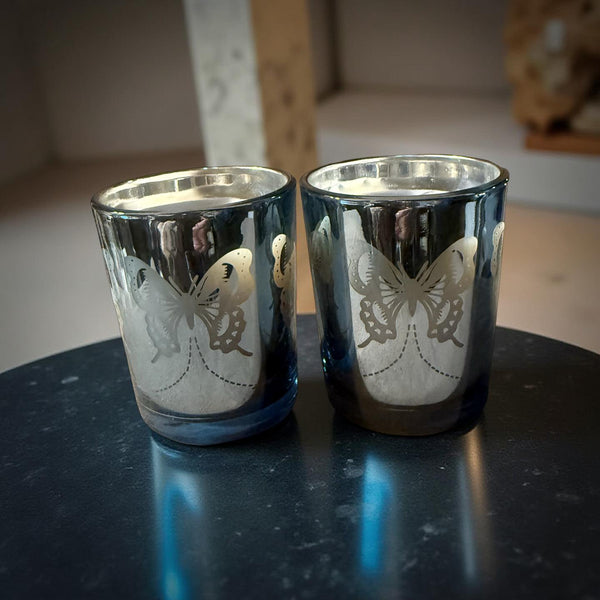 3 Oz Blue Butterfly Jar Strawberry Cheesecake Scented Candle Handpoured Long Lasting Fragrance - No Place Like Home Scents