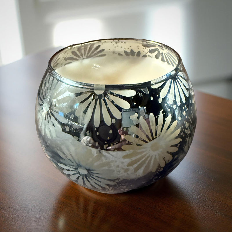 3 Oz Wickless Blue Flower Glass Candle For Fall Magic Seasonal Home Decor And Gift - No Place Like Home Scents