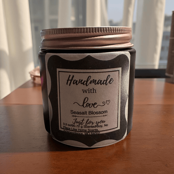 4 oz Wickless Black Jar with Gold Lid - Seasalt Blossom - No Place Like Home Scents